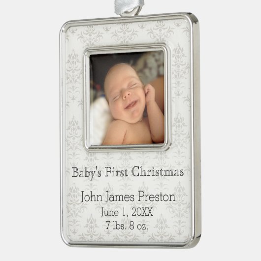 ベビー初めてのクリスマスオンシルバーダマスク シルバープレートフレームオーナメント (左)