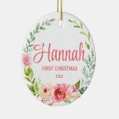 ベビー初めてのクリスマスオーナメントピンクフローラリース セラミックオーナメント (右)