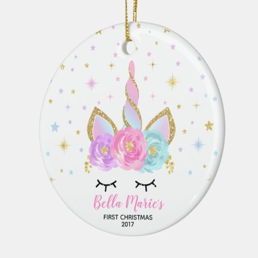 ベビー初めてのクリスマスオーナメントユニコーンオーナメント セラミックオーナメント (左)