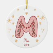 ベビー初めてのクリスマスオーナメント-イニシャル「M」 セラミックオーナメント (正面)