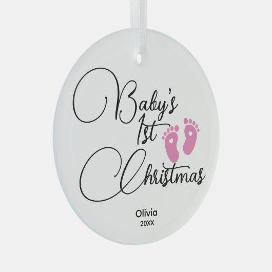 ベビー初めてのクリスマスオーナメント パーソナライズされた、 ガラスオーナメント (正面右)