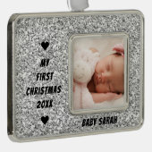 ベビー初めてのクリスマスカスタムの写真と名前のグリッター シルバープレートフレームオーナメント (右)