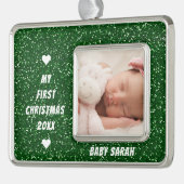 ベビー初めてのクリスマスカスタムの写真と名前グリッター シルバープレートフレームオーナメント (左)