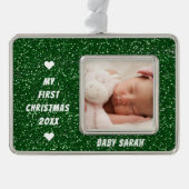 ベビー初めてのクリスマスカスタムの写真と名前グリッター シルバープレートフレームオーナメント (正面)
