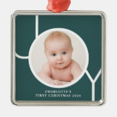 ベビー初めてのクリスマスカスタムグリーンフォト メタルオーナメント (正面)