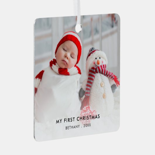 ベビー初めてのクリスマスカスタム写真名（年） メタルオーナメント (正面右)