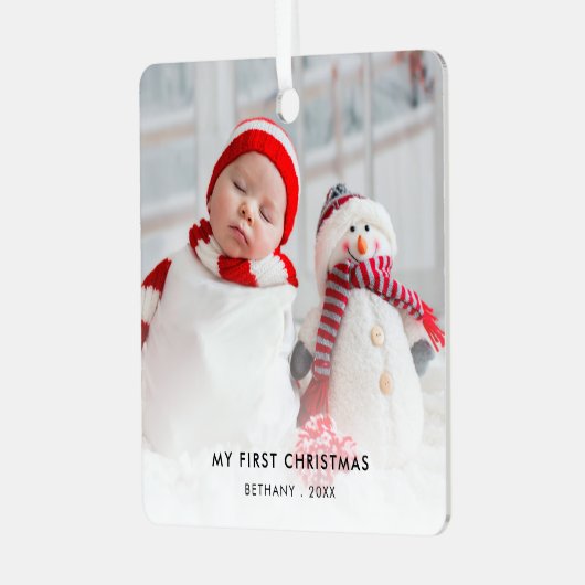 ベビー初めてのクリスマスカスタム写真名（年） メタルオーナメント (正面左)
