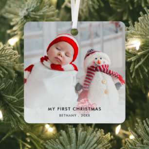 ベビー初めてのクリスマスカスタム写真名(年) メタルオーナメント