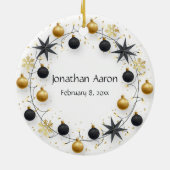 ベビー初めてのクリスマスカスタム足プリント金ゴールド セラミックオーナメント (裏面)