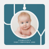ベビー初めてのクリスマスカスタムKeepsakeフォトティール（緑がかった色） メタルオーナメント (正面)