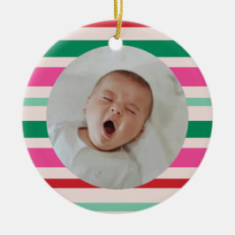 ベビー初めてのクリスマスカラフルホリデーストライプズ セラミックオーナメント