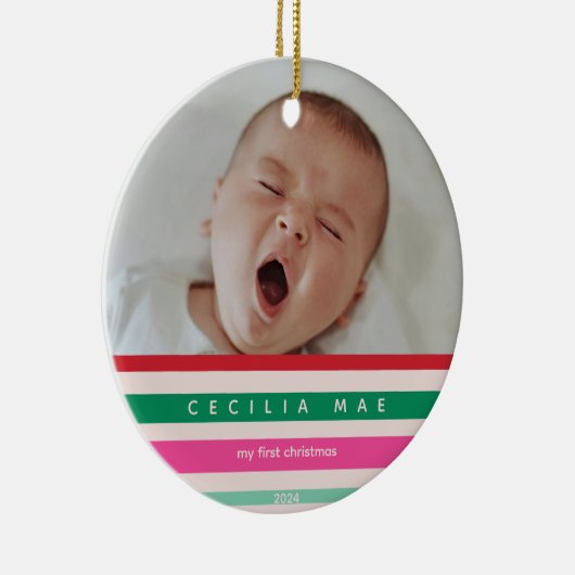 ベビー初めてのクリスマスカラフルホリデーストライプズ セラミックオーナメント (右)