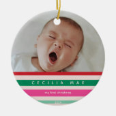 ベビー初めてのクリスマスカラフルホリデーストライプズ セラミックオーナメント (正面)