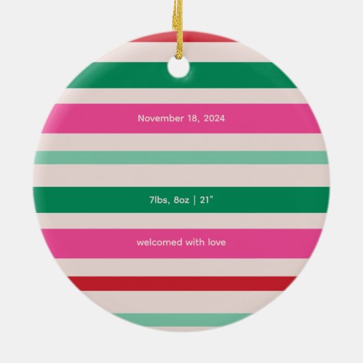 ベビー初めてのクリスマスカラフルホリデーストライプズ セラミックオーナメント (裏面)