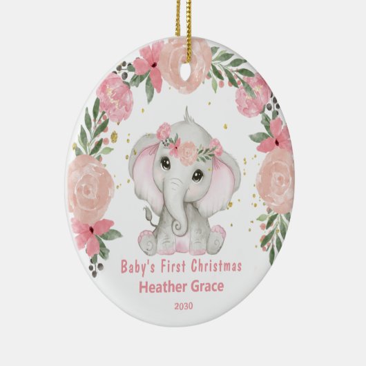 ベビー初めてのクリスマスガールズエレフパーソナライズされたト セラミックオーナメント (右)