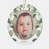ベビー初めてのクリスマスグリーンリー金ゴールドユーカリ セラミックオーナメント (左)