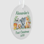 ベビー初めてのクリスマスサファリアニマルズグリーンラウンド オーナメント (正面)