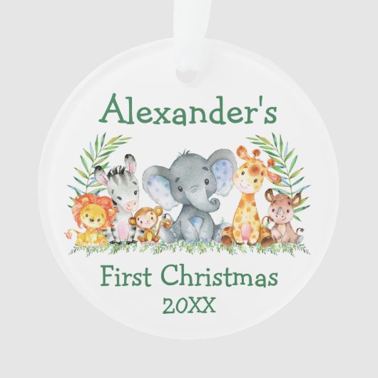 ベビー初めてのクリスマスサファリアニマルズグリーンラウンド オーナメント (正面)