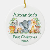 ベビー初めてのクリスマスサファリアニマルズグリーンラウンド セラミックオーナメント (正面)