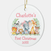 ベビー初めてのクリスマスサファリアニマルズピンクボウ セラミックオーナメント (左)