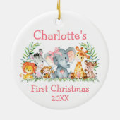 ベビー初めてのクリスマスサファリアニマルズピンクボウ セラミックオーナメント (裏面)