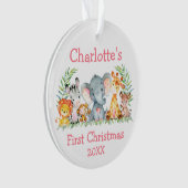 ベビー初めてのクリスマスサファリアニマルズピンクラウンド オーナメント (正面)