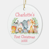 ベビー初めてのクリスマスサファリアニマルズピンクラウンド セラミックオーナメント (左)