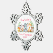 ベビー初めてのクリスマスサファリアニマルズピンク スノーフレークピューターオーナメント (右)