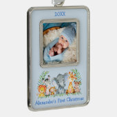 ベビー初めてのクリスマスサファリアニマルズフォトブルー シルバープレートフレームオーナメント (右)