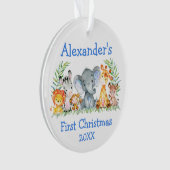 ベビー初めてのクリスマスサファリアニマルズブルーラウンド オーナメント (正面)