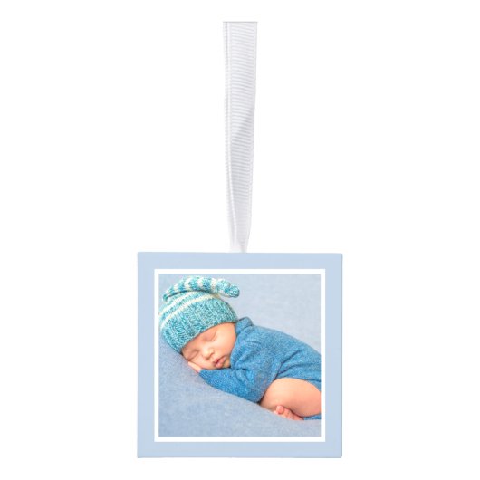 ベビー初めてのクリスマスサファリアニマルズブルー写真 キューブオーナメント (右)