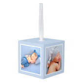 ベビー初めてのクリスマスサファリアニマルズブルー写真 キューブオーナメント (裏面アングル)