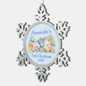 ベビー初めてのクリスマスサファリアニマルズブルー スノーフレークピューターオーナメント (右)