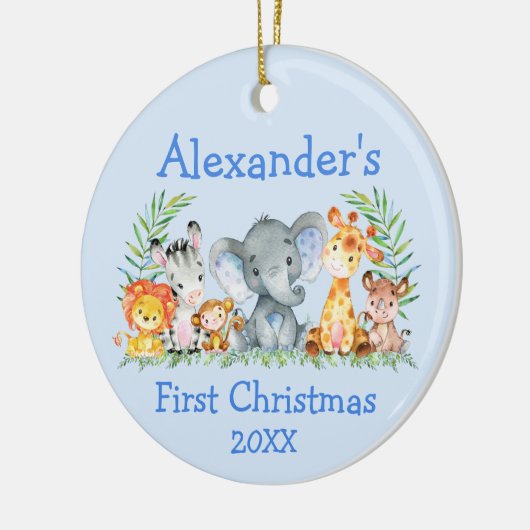 ベビー初めてのクリスマスサファリアニマルズブルー セラミックオーナメント (左)