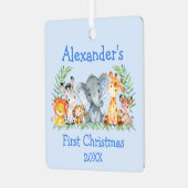 ベビー初めてのクリスマスサファリアニマルズブルー メタルオーナメント (正面左)