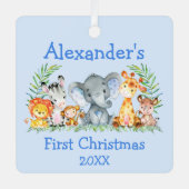 ベビー初めてのクリスマスサファリアニマルズブルー メタルオーナメント (正面)