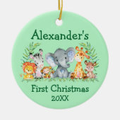 ベビー初めてのクリスマスサファリアニマルズラウンドグリーン セラミックオーナメント (正面)