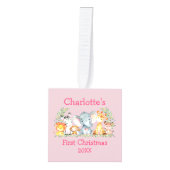 ベビー初めてのクリスマスサファリ動物ピンクの写真 キューブオーナメント (正面)