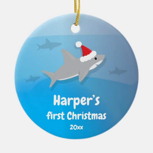 ベビー初めてのクリスマスサメ セラミックオーナメント (正面)