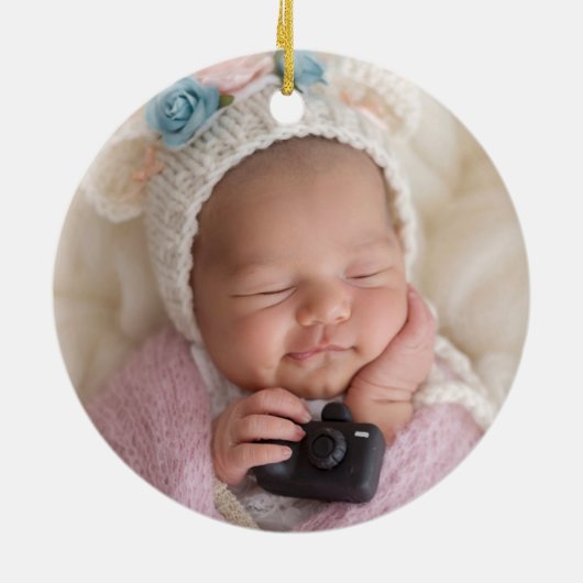 ベビー初めてのクリスマスサンタトナカイパーソナライズされた セラミックオーナメント (裏面)