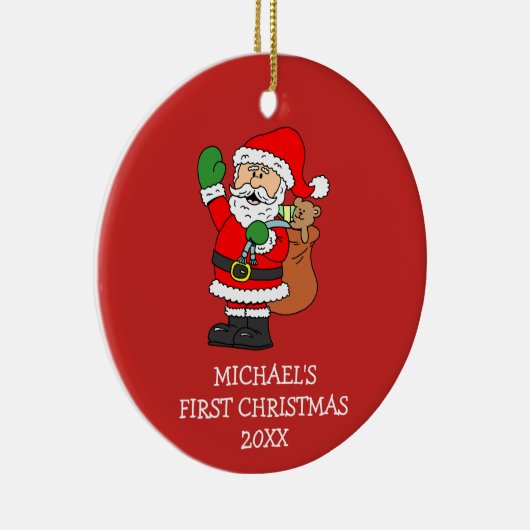 ベビー初めてのクリスマスサンタパーソナライズされたー セラミックオーナメント (右)