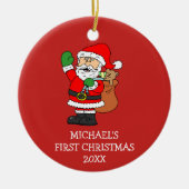 ベビー初めてのクリスマスサンタパーソナライズされたー セラミックオーナメント (正面)