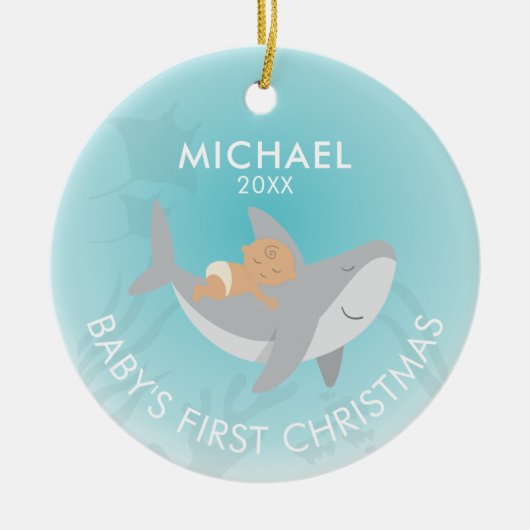 ベビー初めてのクリスマスシャークセラミックオーナメント セラミックオーナメント (正面)