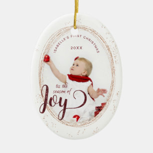 ベビー初めてのクリスマスシーズンのJoyカスタム写真 セラミックオーナメント