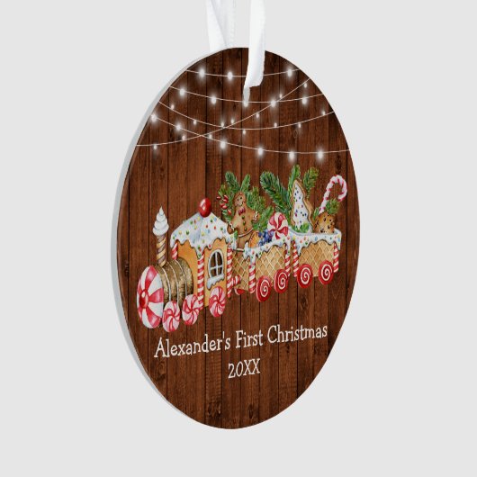 ベビー初めてのクリスマスジンガーブレッドトレインウッドライト オーナメント (正面)