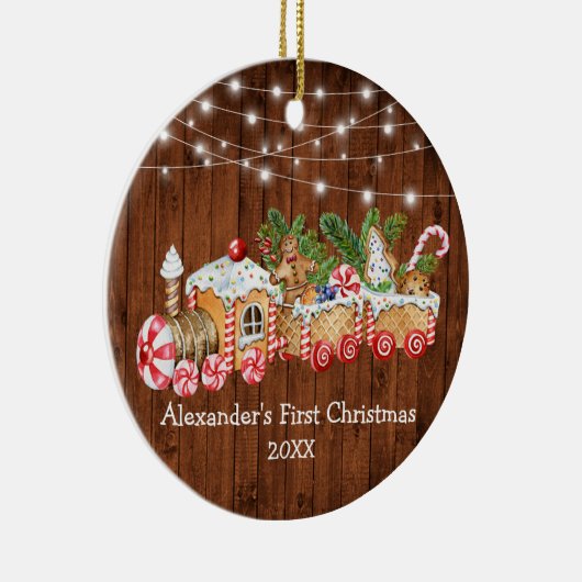 ベビー初めてのクリスマスジンジャーブレッドトレインウッドライト セラミックオーナメント (右)