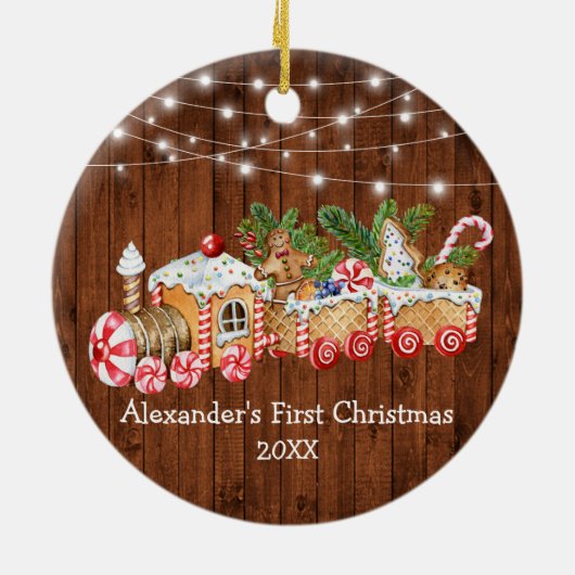 ベビー初めてのクリスマスジンジャーブレッドトレインウッドライト セラミックオーナメント (裏面)