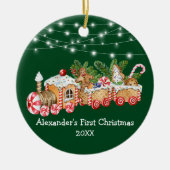 ベビー初めてのクリスマスジンジャーブレッド電車灯 セラミックオーナメント (正面)