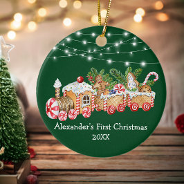 ベビー初めてのクリスマスジンジャーブレッド電車灯 セラミックオーナメント