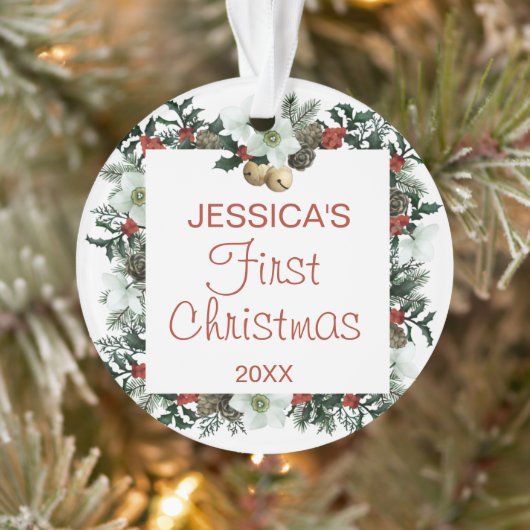 ベビー初めてのクリスマススクエアかわいらしリース写真 オーナメント (ツリー)